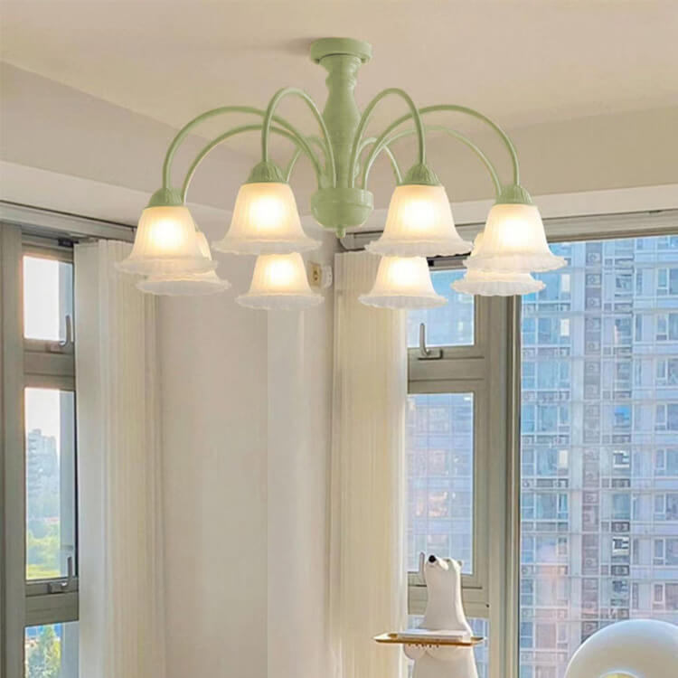 French Cream Glass Flower Shade 3/5/6/8 Light Semi-Flush Mount Deckenleuchte