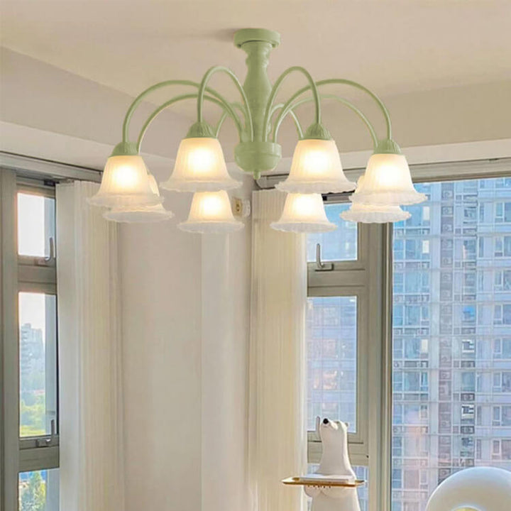 French Cream Glass Flower Shade 3/5/6/8 Light Semi-Flush Mount Deckenleuchte