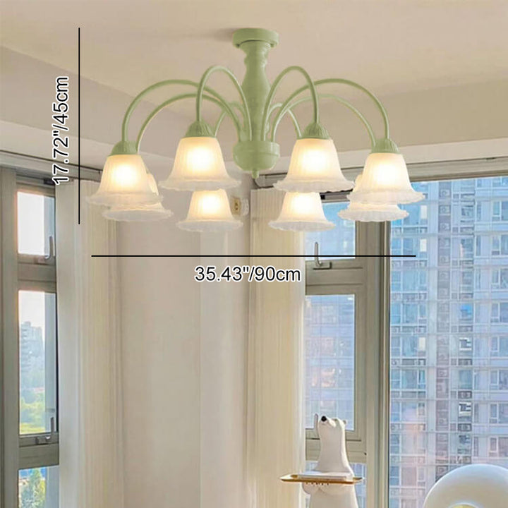 French Cream Glass Flower Shade 3/5/6/8 Light Semi-Flush Mount Deckenleuchte