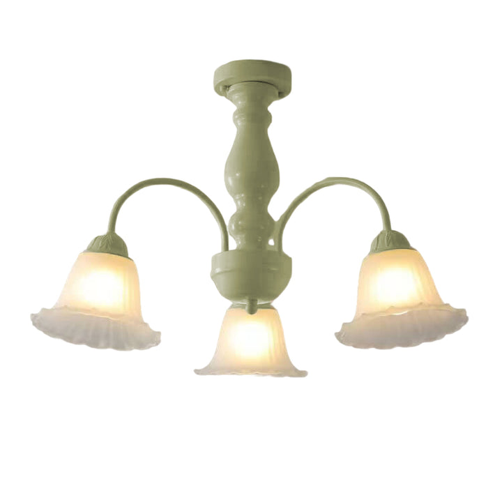 French Cream Glass Flower Shade 3/5/6/8 Light Semi-Flush Mount Deckenleuchte