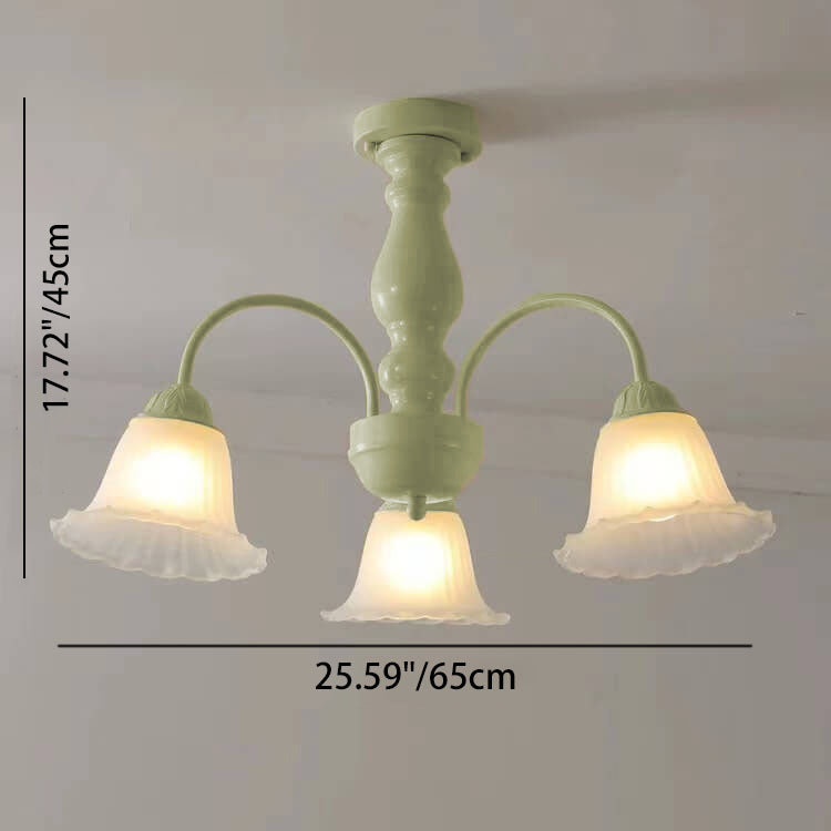 French Cream Glass Flower Shade 3/5/6/8 Light Semi-Flush Mount Deckenleuchte