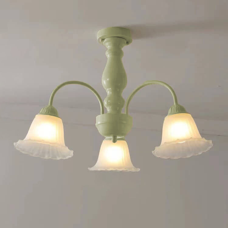 French Cream Glass Flower Shade 3/5/6/8 Light Semi-Flush Mount Deckenleuchte