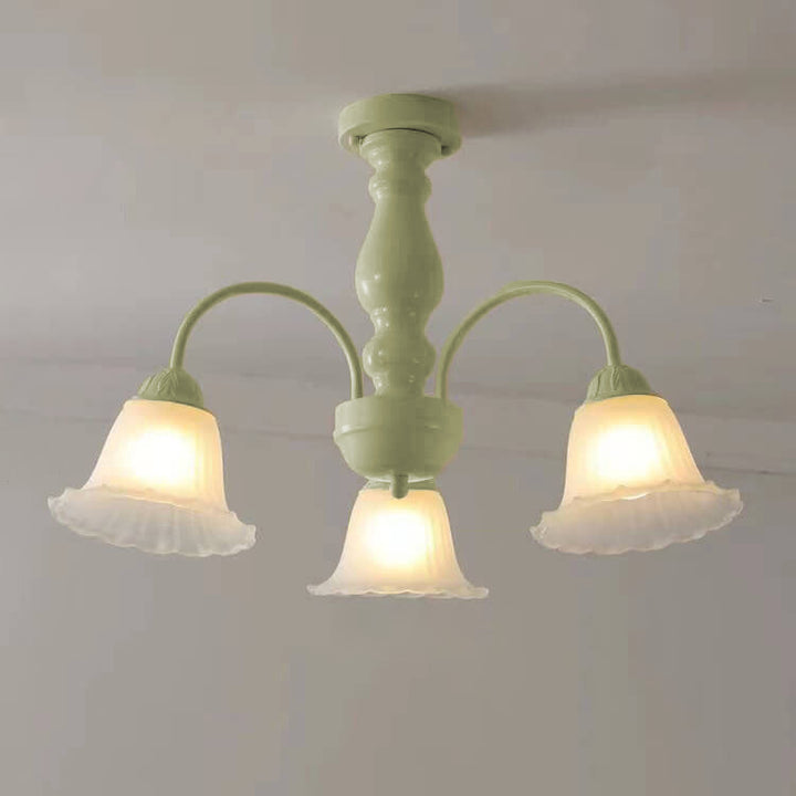 French Cream Glass Flower Shade 3/5/6/8 Light Semi-Flush Mount Deckenleuchte