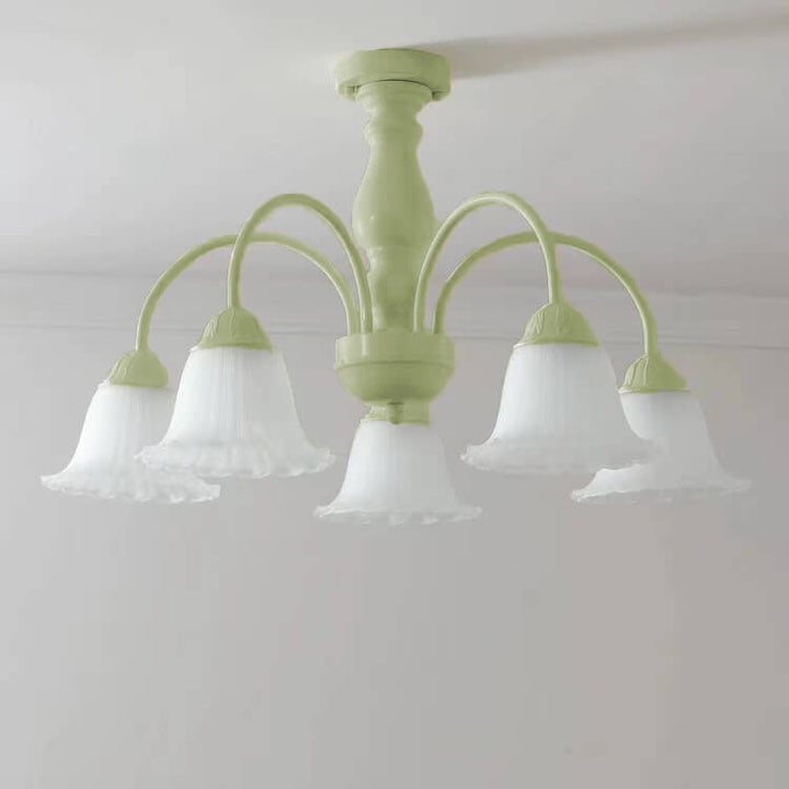French Cream Glass Flower Shade 3/5/6/8 Light Semi-Flush Mount Deckenleuchte