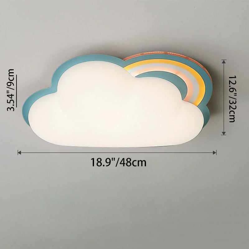 Moderne kreative LED-Deckenleuchte für Kinder mit Regenbogen-Hardware, PE-Wolken und flacher Montage 