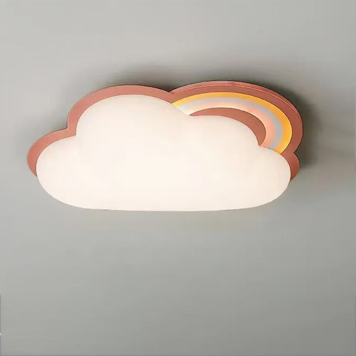 Moderne kreative LED-Deckenleuchte für Kinder mit Regenbogen-Hardware, PE-Wolken und flacher Montage 