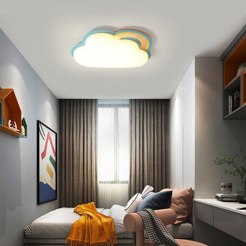Moderne kreative LED-Deckenleuchte für Kinder mit Regenbogen-Hardware, PE-Wolken und flacher Montage 