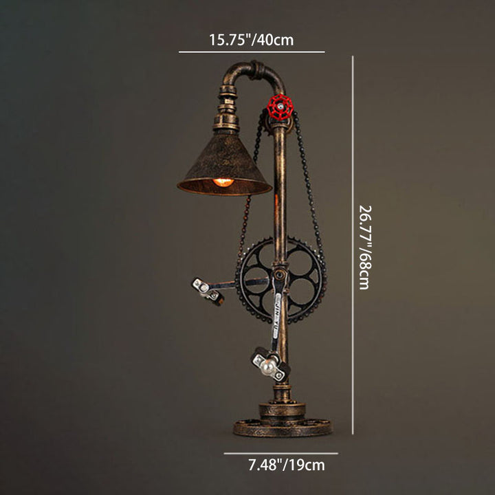 Lámpara de mesa de 1 luz de metal con engranajes de hierro y tubería de estilo industrial contemporáneo para dormitorio 