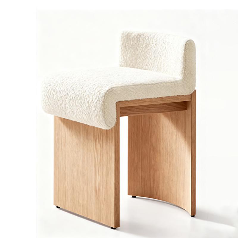 Plush Sherpa Fabric Vanity Stool - Ergonomic Durable Solid Wood Multi-Layer Board Stool For Bedroom