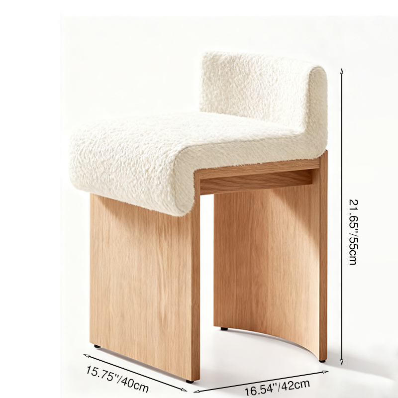 Plush Sherpa Fabric Vanity Stool - Ergonomic Durable Solid Wood Multi-Layer Board Stool For Bedroom