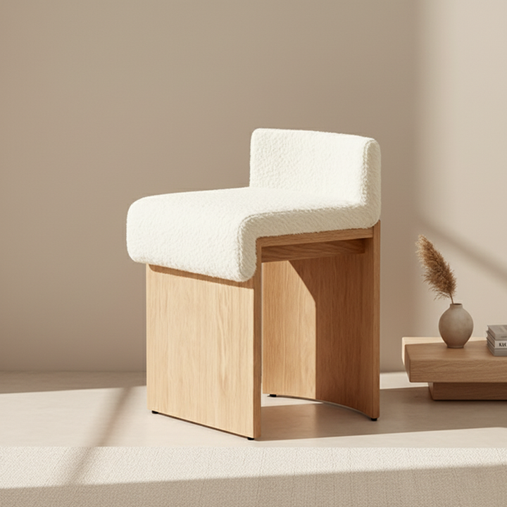 Plush Sherpa Fabric Vanity Stool - Ergonomic Durable Solid Wood Multi-Layer Board Stool For Bedroom