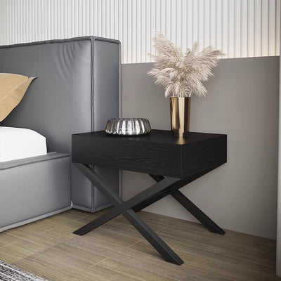 Contemporary Industrial Style Nightstand - Formaldehyde-Free MDF Smooth-Glide Large 1-Drawer Bedside Table For Bedroom