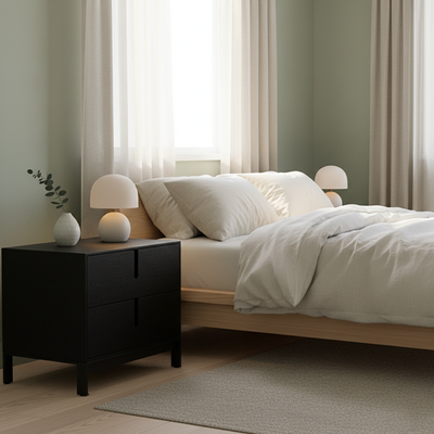 Modern Shabby Chic Nightstand - Eco-Friendly MDF & Easy-Clean Surface 2-Drawer Bedside Table For Bedroom