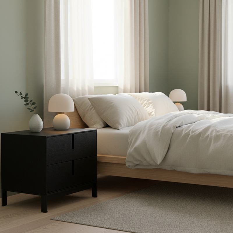 Modern Shabby Chic Nightstand - Eco-Friendly MDF & Easy-Clean Surface 2-Drawer Bedside Table For Bedroom