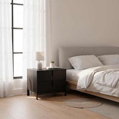 Modern Shabby Chic Nightstand - Eco-Friendly MDF & Easy-Clean Surface 2-Drawer Bedside Table For Bedroom