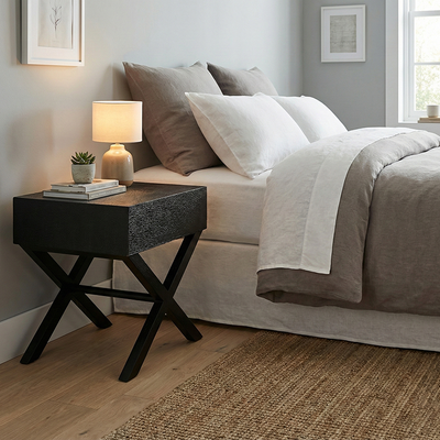 Space-Saving Shabby Chic Nightstand - Sturdy Wooden Cross Support Bedside Table 1-Drawer For Bedroom