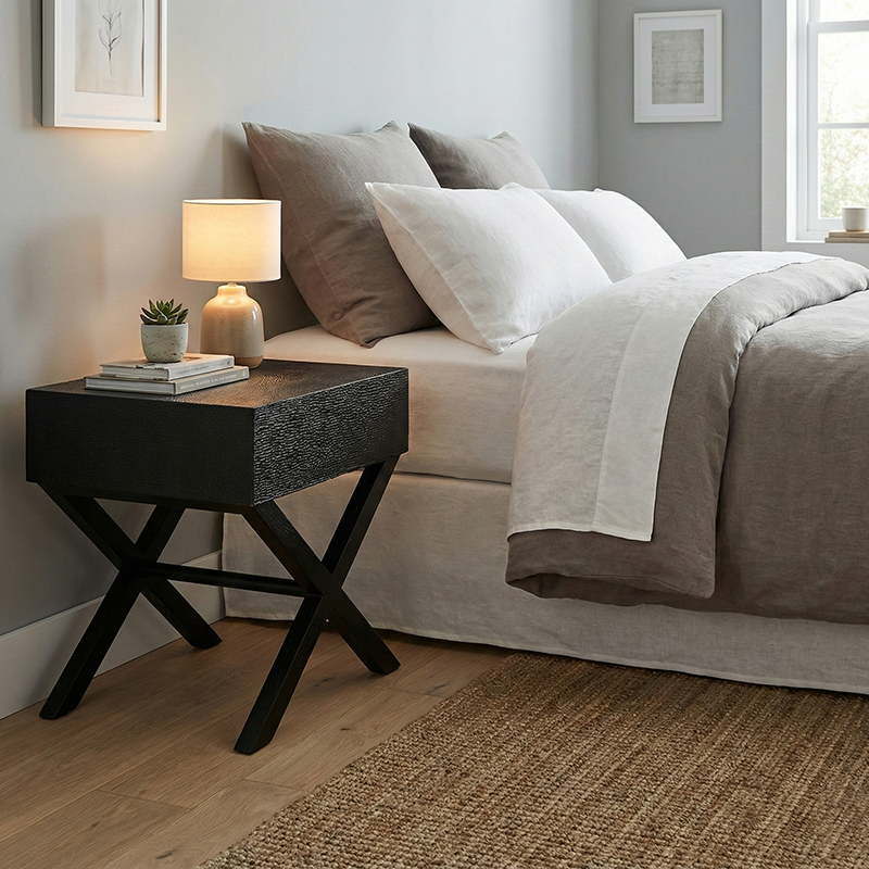 Space-Saving Shabby Chic Nightstand - Sturdy Wooden Cross Support Bedside Table 1-Drawer For Bedroom