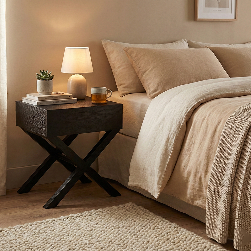 Space-Saving Shabby Chic Nightstand - Sturdy Wooden Cross Support Bedside Table 1-Drawer For Bedroom