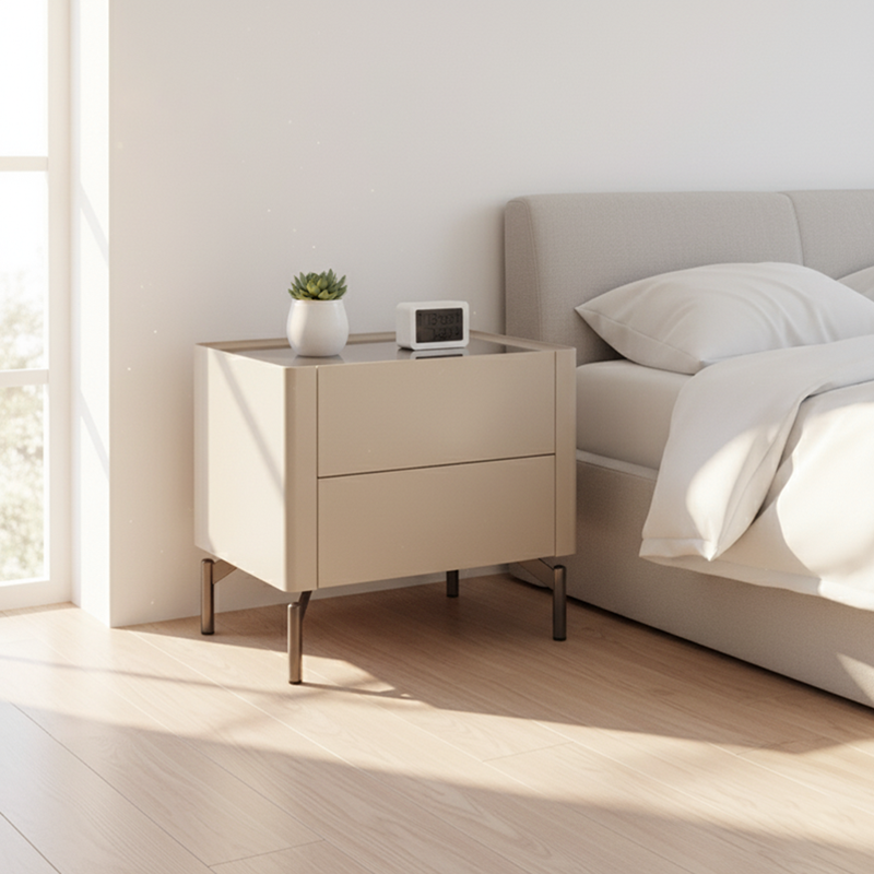 Eco-Conscious Minimalist Nightstand - Rust-Resistant Stainless Steel Base & Smooth 2-Drawer Bedside Table For Bedroom & Living Room