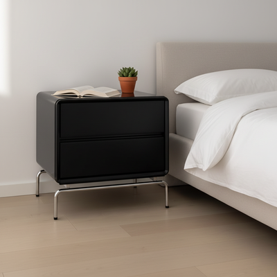 Nordic Rectangular Design Nightstand - E1 Eco-Friendly MDF & Stable Stainless Steel Base Bedside Table 2-Drawer For Bedroom