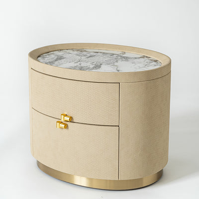 Layout-Flexible Luxury Nightstand - Eco-Friendly Composite Cabinet Rock Slab Top Bedside Table 2-Drawer For Bedroom & Living Room