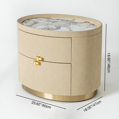 Layout-Flexible Luxury Nightstand - Eco-Friendly Composite Cabinet Rock Slab Top Bedside Table 2-Drawer For Bedroom & Living Room