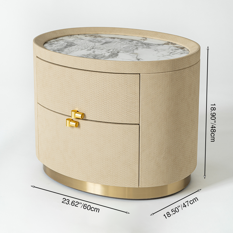 Layout-Flexible Luxury Nightstand - Eco-Friendly Composite Cabinet Rock Slab Top Bedside Table 2-Drawer For Bedroom & Living Room