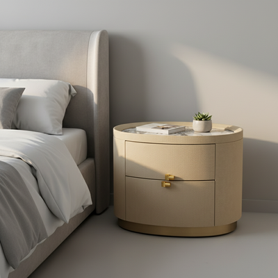 Layout-Flexible Luxury Nightstand - Eco-Friendly Composite Cabinet Rock Slab Top Bedside Table 2-Drawer For Bedroom & Living Room