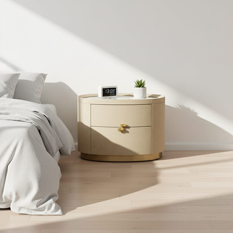 Layout-Flexible Luxury Nightstand - Eco-Friendly Composite Cabinet Rock Slab Top Bedside Table 2-Drawer For Bedroom & Living Room