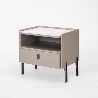 Traditional French-Style Nightstand - Eco-Friendly MDF & Durable Rock Slab Bedside Table 1-Drawer For Bedroom & Living Room