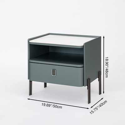 Traditional French-Style Nightstand - Eco-Friendly MDF & Durable Rock Slab Bedside Table 1-Drawer For Bedroom & Living Room