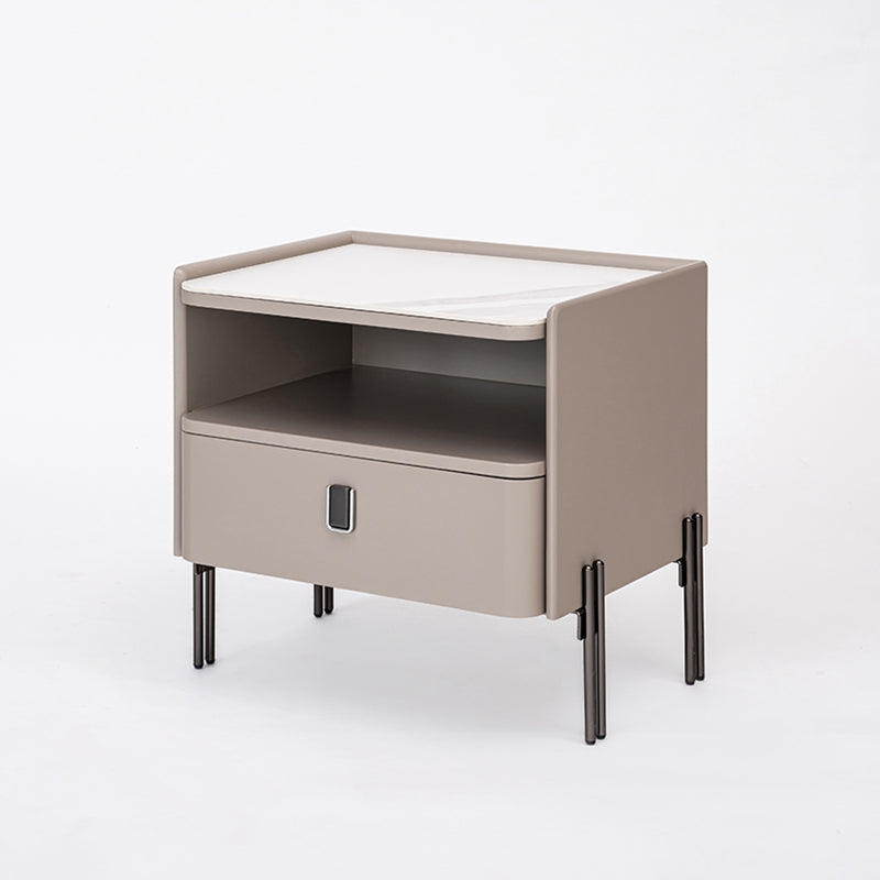 Traditional French-Style Nightstand - Eco-Friendly MDF & Durable Rock Slab Bedside Table 1-Drawer For Bedroom & Living Room