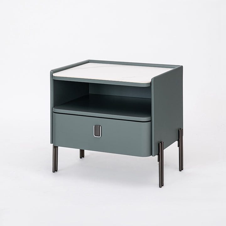 Traditional French-Style Nightstand - Eco-Friendly MDF &amp; Durable Rock Slab Bedside Table 1-Drawer For Bedroom &amp; Living Room