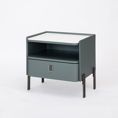 Traditional French-Style Nightstand - Eco-Friendly MDF & Durable Rock Slab Bedside Table 1-Drawer For Bedroom & Living Room