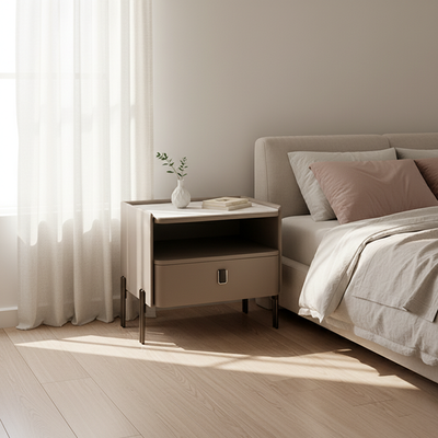 Traditional French-Style Nightstand - Eco-Friendly MDF & Durable Rock Slab Bedside Table 1-Drawer For Bedroom & Living Room