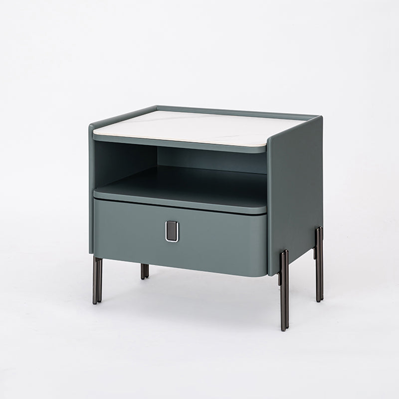 Traditional French-Style Nightstand - Eco-Friendly MDF & Durable Rock Slab Bedside Table 1-Drawer For Bedroom & Living Room