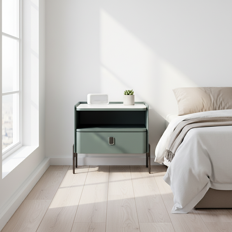Traditional French-Style Nightstand - Eco-Friendly MDF &amp; Durable Rock Slab Bedside Table 1-Drawer For Bedroom &amp; Living Room