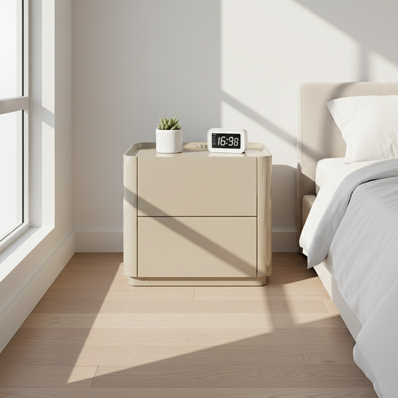 Elegant Luxury Baking Paint Nightstand - Self-Closing Rail 2-Drawer Bedside Table For Bedroom & Living Room