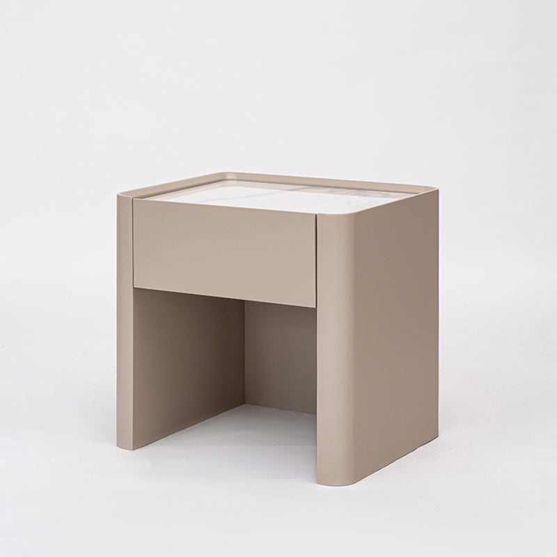 Stain-Resistant Nordic Nightstand - Soft Baking Paint Hue Dual Textured Tops Bedside Table 1-Drawer For Bedroom