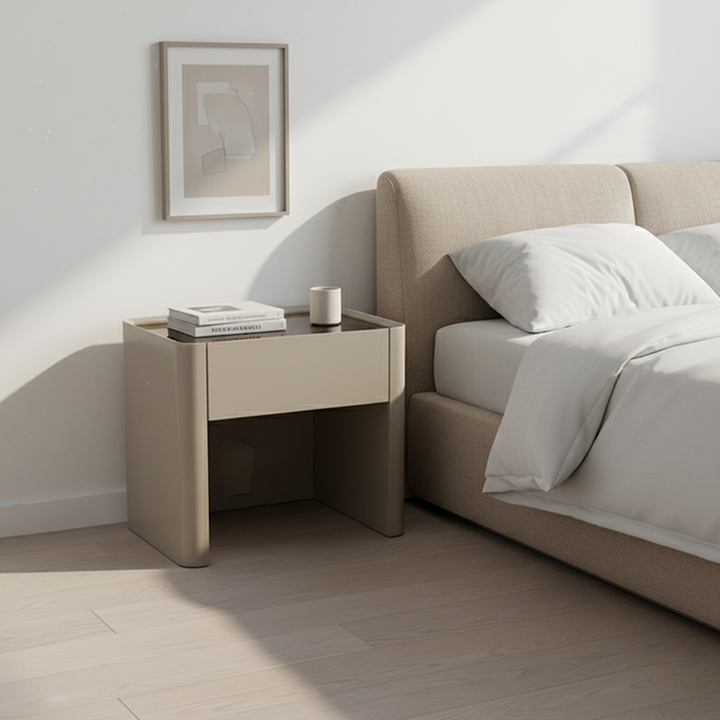 Stain-Resistant Nordic Nightstand - Soft Baking Paint Hue Dual Textured Tops Bedside Table 1-Drawer For Bedroom