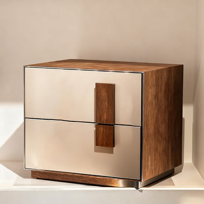 Contrast-Tone Vintage Nightstand - Wear-Resistant Wood Veneer Bedside Table 2-Drawer For Bedroom