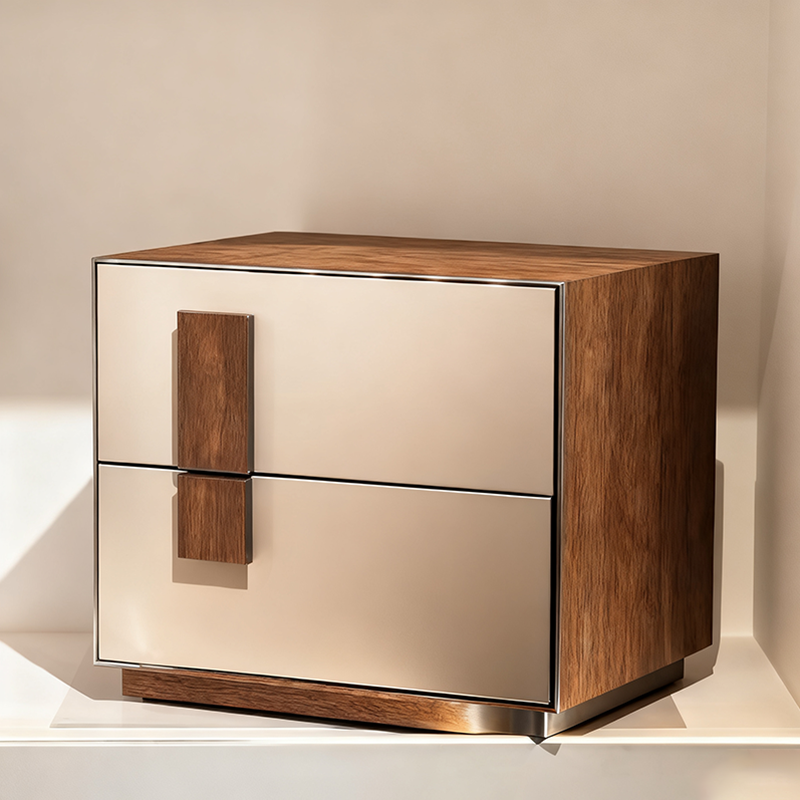 Contrast-Tone Vintage Nightstand - Wear-Resistant Wood Veneer Bedside Table 2-Drawer For Bedroom