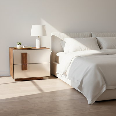 Contrast-Tone Vintage Nightstand - Wear-Resistant Wood Veneer Bedside Table 2-Drawer For Bedroom