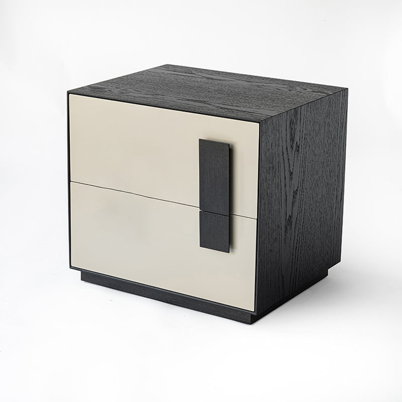 Contrast-Tone Vintage Nightstand - Wear-Resistant Wood Veneer Bedside Table 2-Drawer For Bedroom