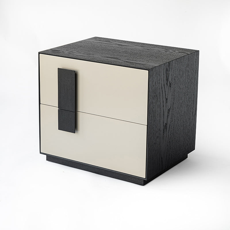 Contrast-Tone Vintage Nightstand - Wear-Resistant Wood Veneer Bedside Table 2-Drawer For Bedroom