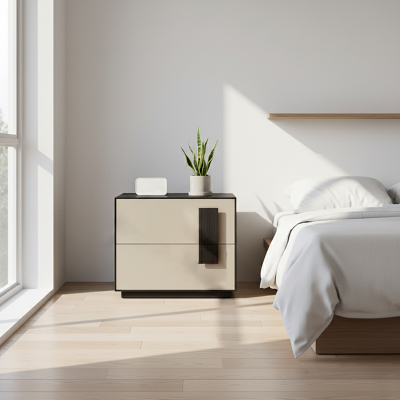 Contrast-Tone Vintage Nightstand - Wear-Resistant Wood Veneer Bedside Table 2-Drawer For Bedroom