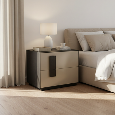 Contrast-Tone Vintage Nightstand - Wear-Resistant Wood Veneer Bedside Table 2-Drawer For Bedroom