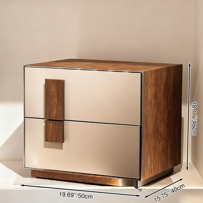 Contrast-Tone Vintage Nightstand - Wear-Resistant Wood Veneer Bedside Table 2-Drawer For Bedroom