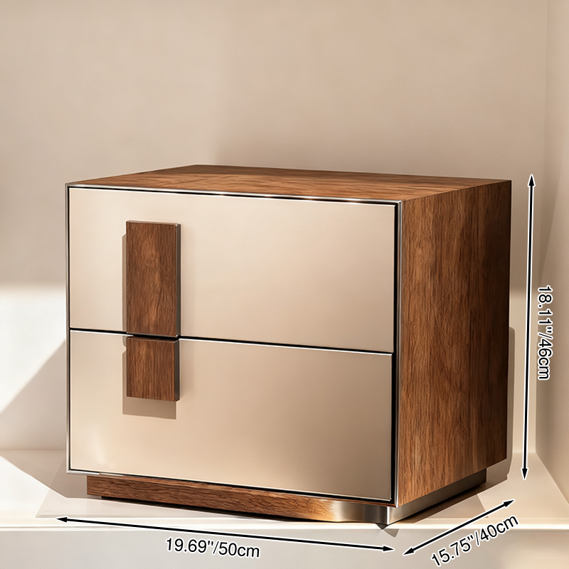 Contrast-Tone Vintage Nightstand - Wear-Resistant Wood Veneer Bedside Table 2-Drawer For Bedroom