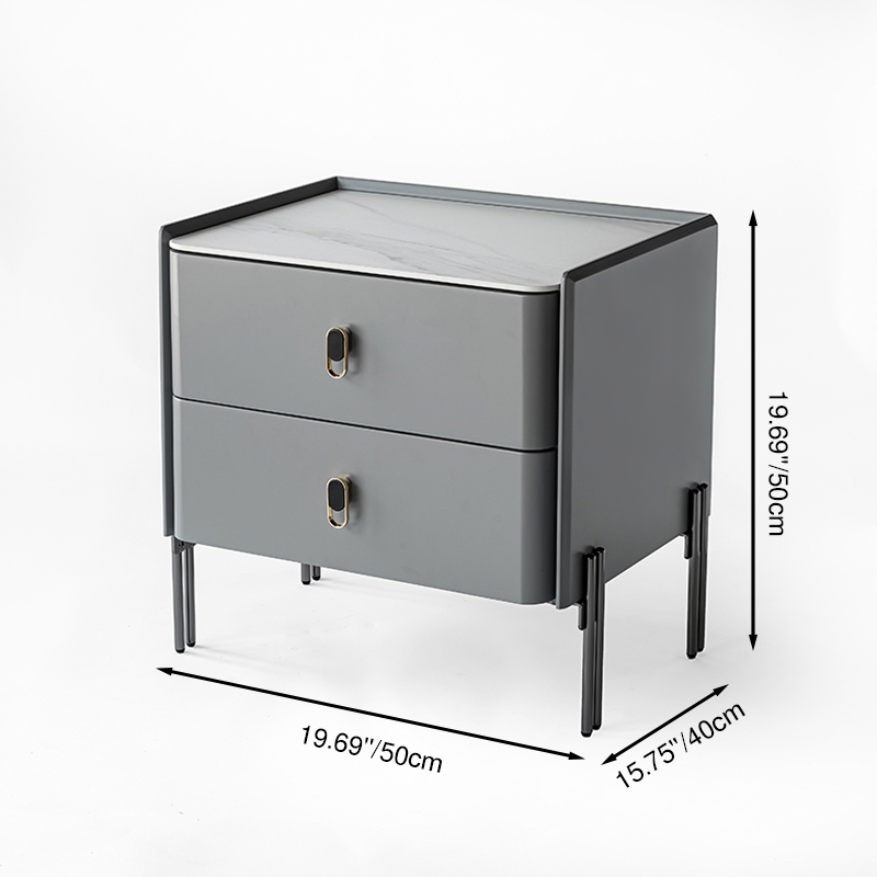 Eco-Friendly Scandinavian Nightstand - Rock Slab Tabletop &amp; Corrosion-Resistant Legs Bedside Table 2-Drawer For Bedroom